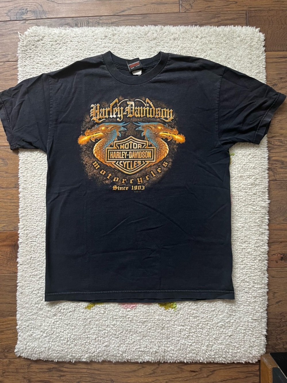 Harley-Davidson Black Short-Sleeve Tee with Orange & Gold Graphic